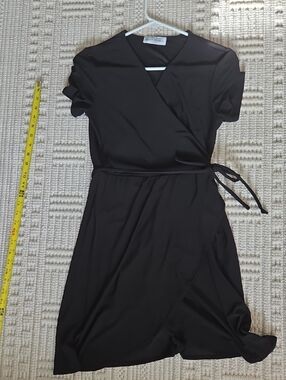 Classic Black Wrap Dress with Tie Waist